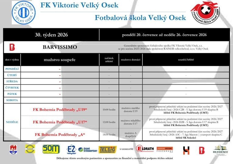 Plakát zápasy FK Viktorie Velký Osek-25.-26.7.2026