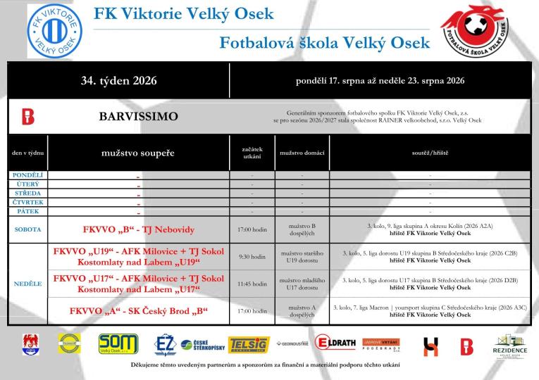 Pozvánka na domácí zápasy FK Viktorie Velký Osek